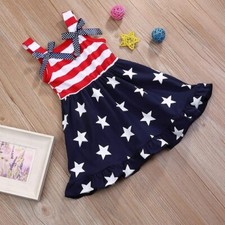 Toddler Baby Girls Summer Outfit Stars Stripes Bow-Knot Dress 3-4T July 4th