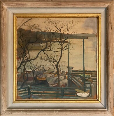 LAKE VIEW FROM VERANDA, original oil painting, 1931