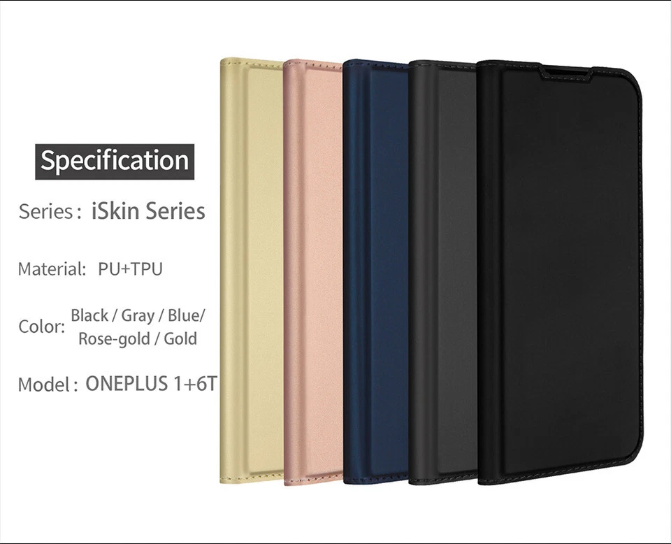 Cover custodia per OnePlus 6T Custodia liscio PU Pelle Antiurto Flip Libro TPU - Immagine 3 di 4