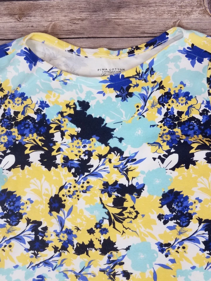 Top Charter Club Luxury Algodón Pima Talla Grande 1X Floral Manga Corta Foto 3 de 4
