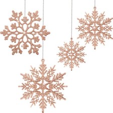 50 Pieces Christmas Rose Gold Snowflake Ornaments Glitter Winter Snowflake Or...