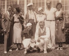 1930s Group Portrait Lawn Fashion Suits Dresses Smiling Friends
