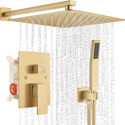 Shower Faucet Set 16 Inch Rainfall Shower W Hand Shower Wall Mount Fixtures, J35