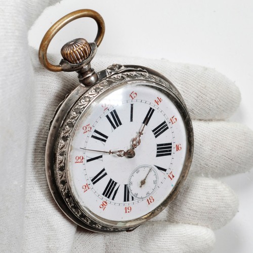 REMONTOIR 15 Rubis Grande Orologio da Tasca in Argento - Large Pocket Watch 67mm - Imagen 12 de 12