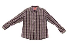 IZOD White Purple Black Plaid Button Down Long Sleeve Shirt Men's Slim Fit Large