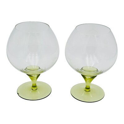 Rosenthal Papyrus Cognac / Wine Goblet Glasses Green Tulip Stem 6.5  Set Of 2