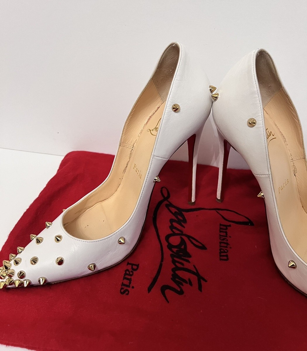 Christian Louboutin White Kid Leather 'Degraspike' 120mm Size 37