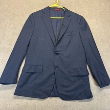 Isaia Napoli Blazer Size US 40 IT 52 8R 100 Wool Navy Check Plaid Jacket FLAWS