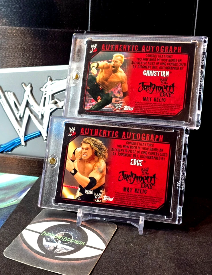 Edge & Christian 2009 Topps WWE Judgement Day Mat Relic Auto Signatures WWF🔥😎 - Image 2 of 2