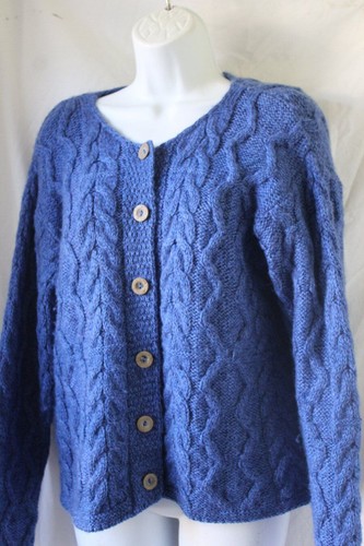 Carraig Donn M Cobalt Blue Merino Wool irish Cardigan Sweater - Picture 3 of 4