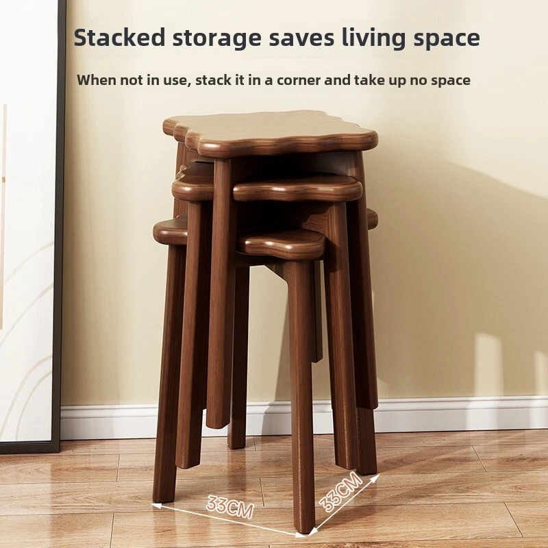 Solid wood biscuit stools, dining room stools room stools, stackable high stools - Image 4 of 4