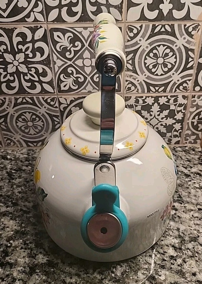 The Pioneer Woman Blooming Bouquet Whistling Tea Kettle White 2 Quart