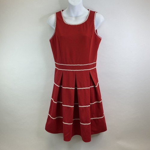 Altar'd State Red White Rik Rak Trim A-Line Sleeveless Pleated Dress ...