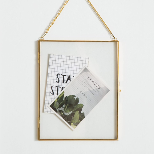 Brass Hanging Picture Frame,8X10 Double Glass Frame for Pressed Flowers, Clear D - Picture 2 of 12
