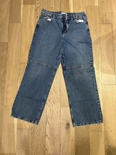 Vintage High Waist Patch Wide Leg Medium Wash Denim Jeans 100 Cotton 15/32