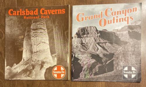 (2) Santa Fe Railroad Grand Canyon Outings & Carlsbad Caverns Brochures 1940