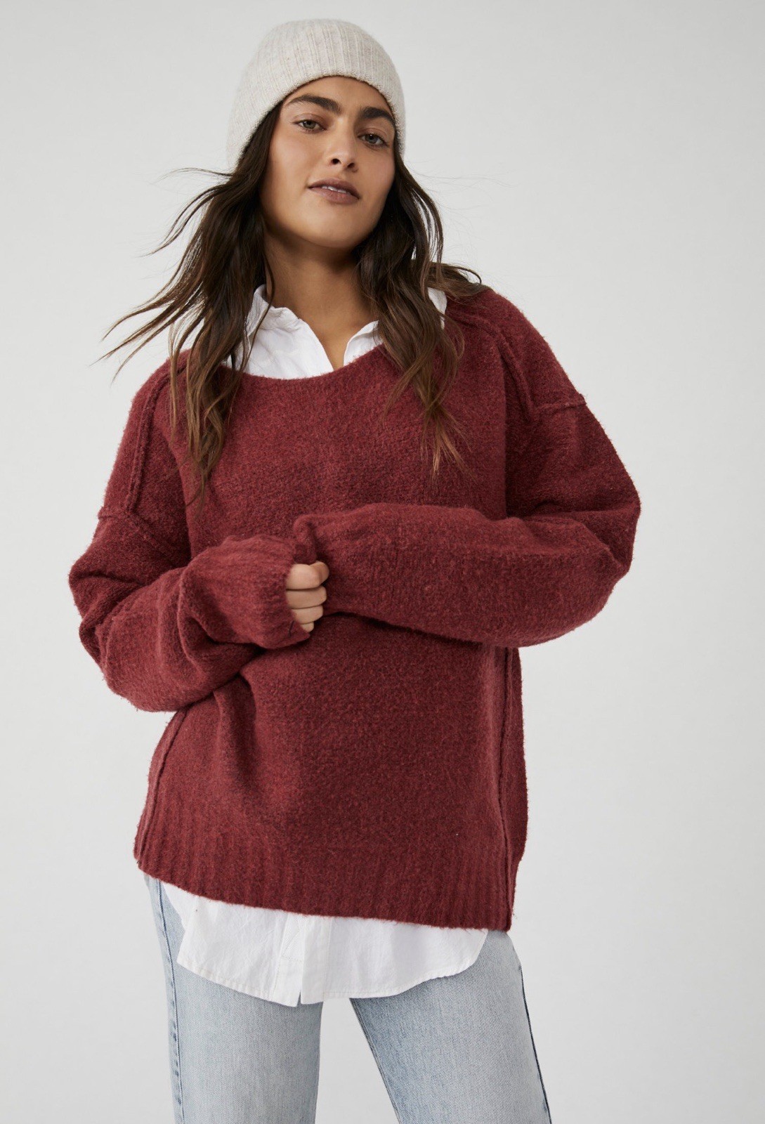 We The Free Eastwood Tunic Womens Cozy Crew Neck Sweater Red Medium