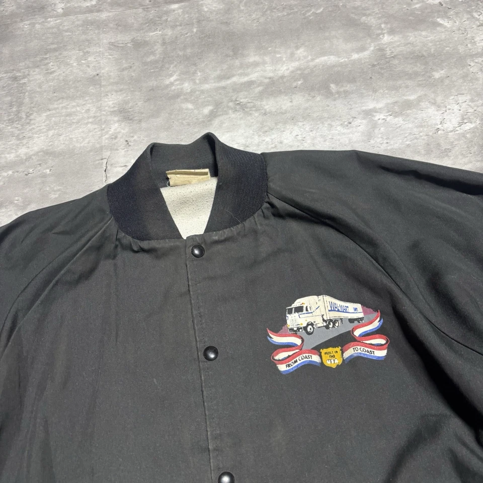 Chaqueta de bombardero Walmart vintage para hombre XL negra botón a presión camionero cortavientos* Foto 3 de 4