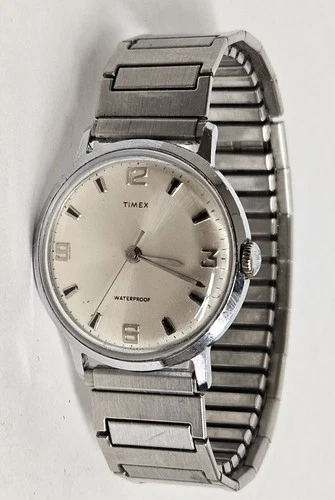 Vintage 1969 Timex Marlin Silver Tone Mechanical Mens Watch Runs SHIPS FREE