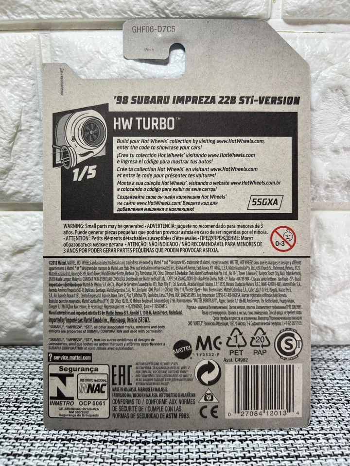 Hot Wheels HW Turbo 1/5 '98 Subaru Impreza 22B versión STi 23/250 rojo Foto 4 de 4