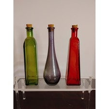 Vintage Style Colored Glass Bottles Set of 3 Jewel Tone Decorative Cork Vases