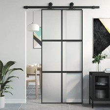 WALPLUS Black Sliding Door Tempered Glass & Aluminium 90x205 cm Room Divider