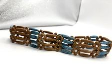Faux Turquoise  Wood Colored Acrylic Beaded Stretch Headband 14  