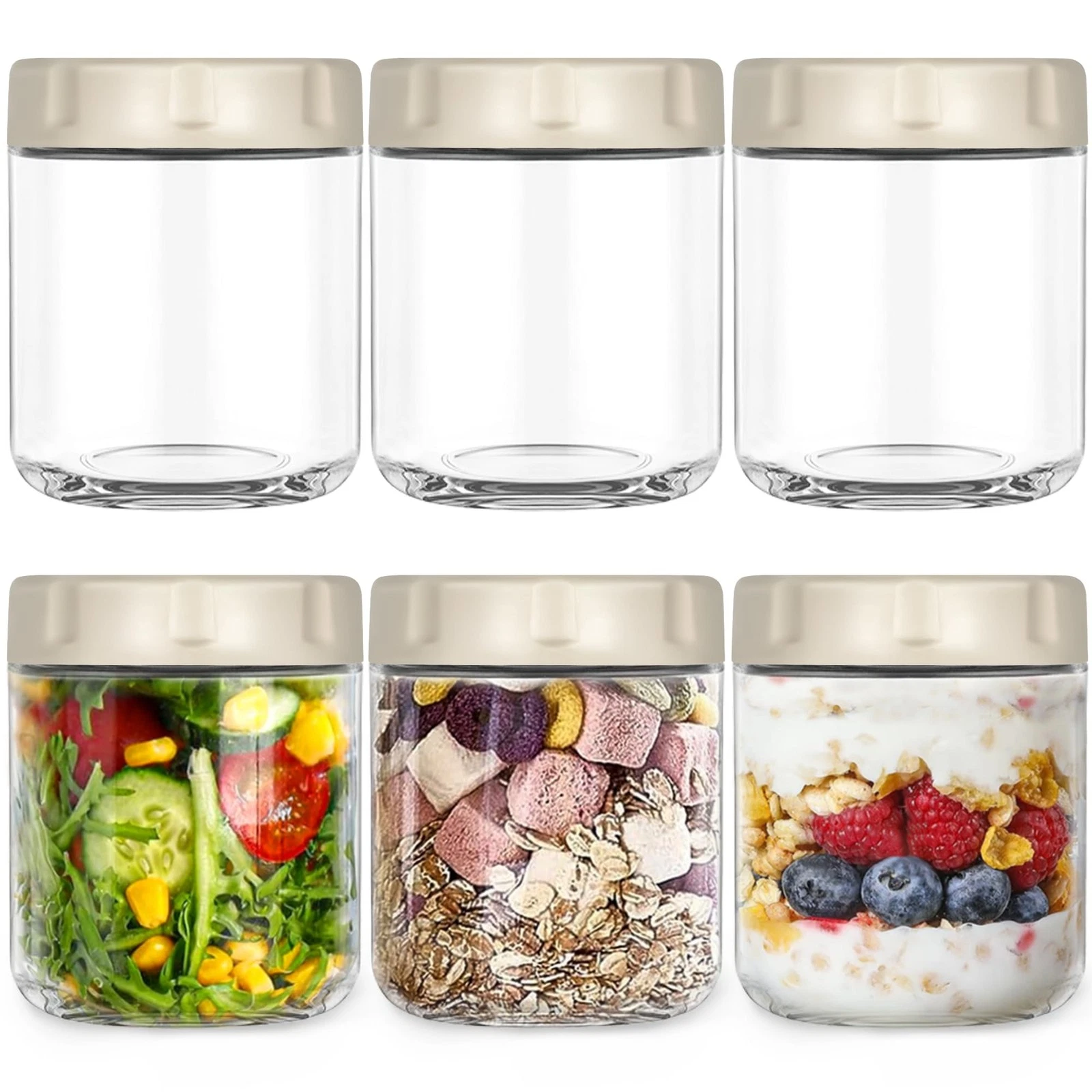 6 Pack Glass Overnight Oats Jars with Airtight Lid, 16OZ Wide Mouth Mason Jar...