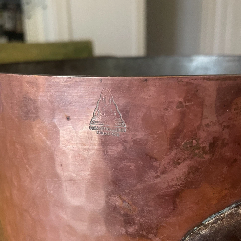 Vintage Tin Lined Copper Stock Pot France Hammered - Image 4 of 4