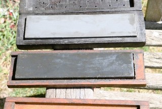 TWO Antique Sharpening Stone Natural Oil Stone Both in Wooden case Auction for 2