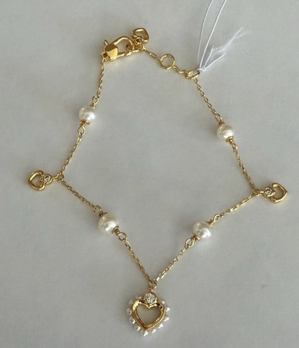 100% Authentic Kate Spade Faux Pearl & Heart Charm Station Bracelet - Picture 3 of 15