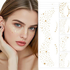 Glitter Freckles Face Tattoo, 4 Pcs Gold Freckles Temporary Face Tattoos, Sparkl