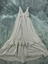 Womens Maxi Dress Medium Brown Stripe Boho Searsucker Summer Flow Cottage Ruffle