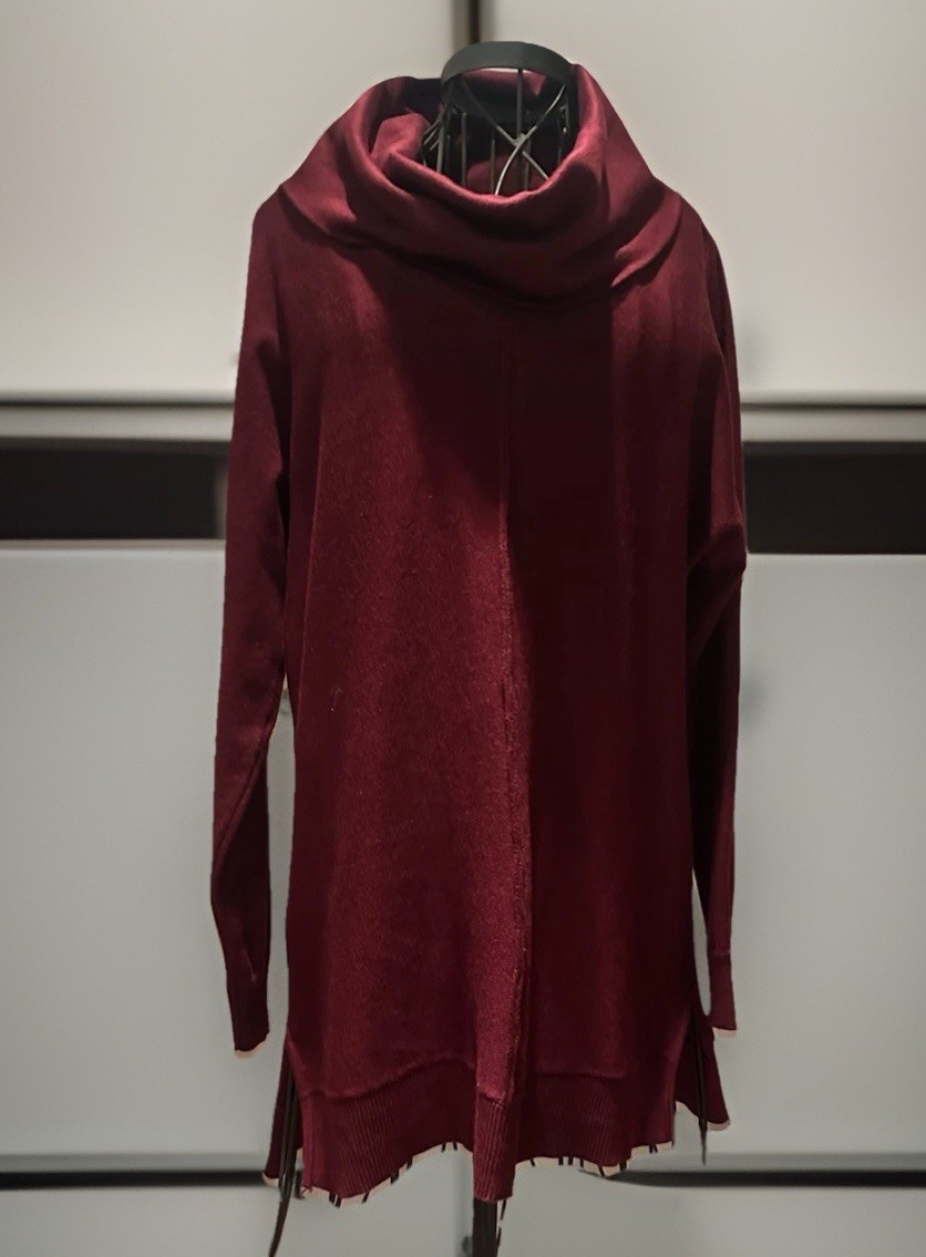 JOAN VASS NY Women’s Sweater Shawl Cowl Neck Autumn Red Tunic Size Small