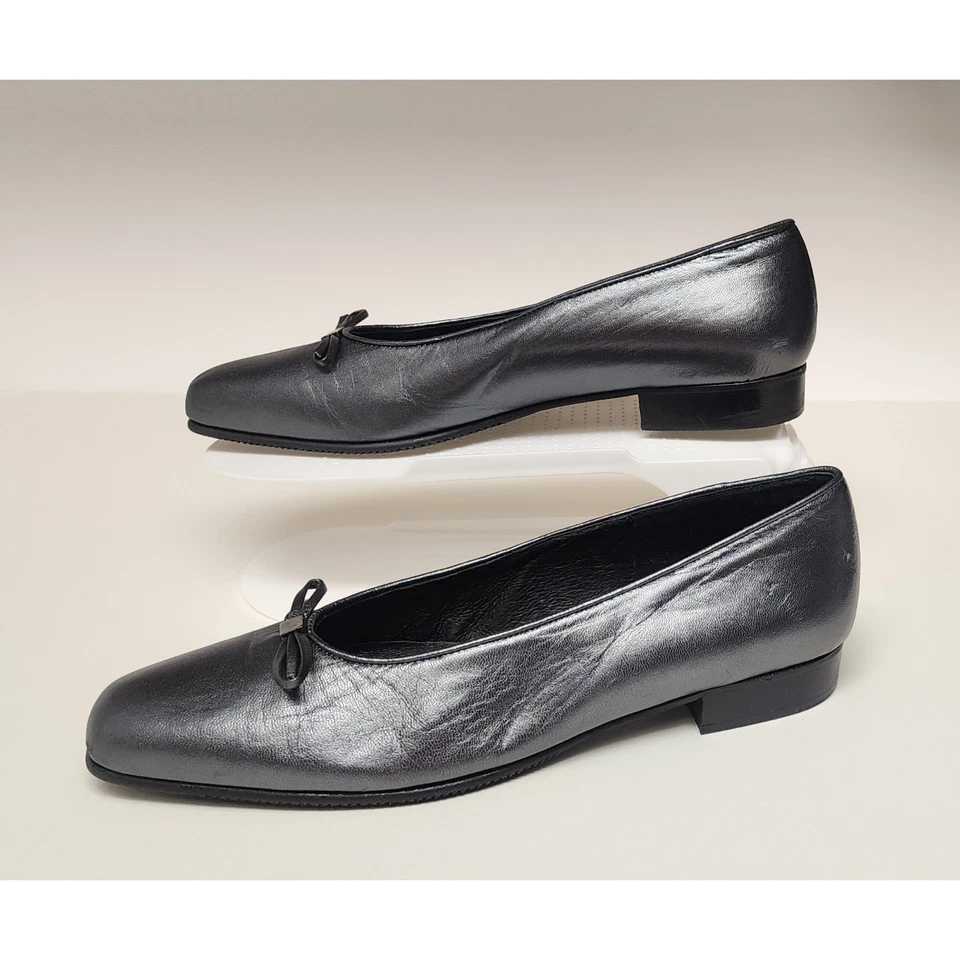 Zapatos planos de ballet de cuero gris para mujer RENZO FONTANELLI talla 8B Foto 4 de 4