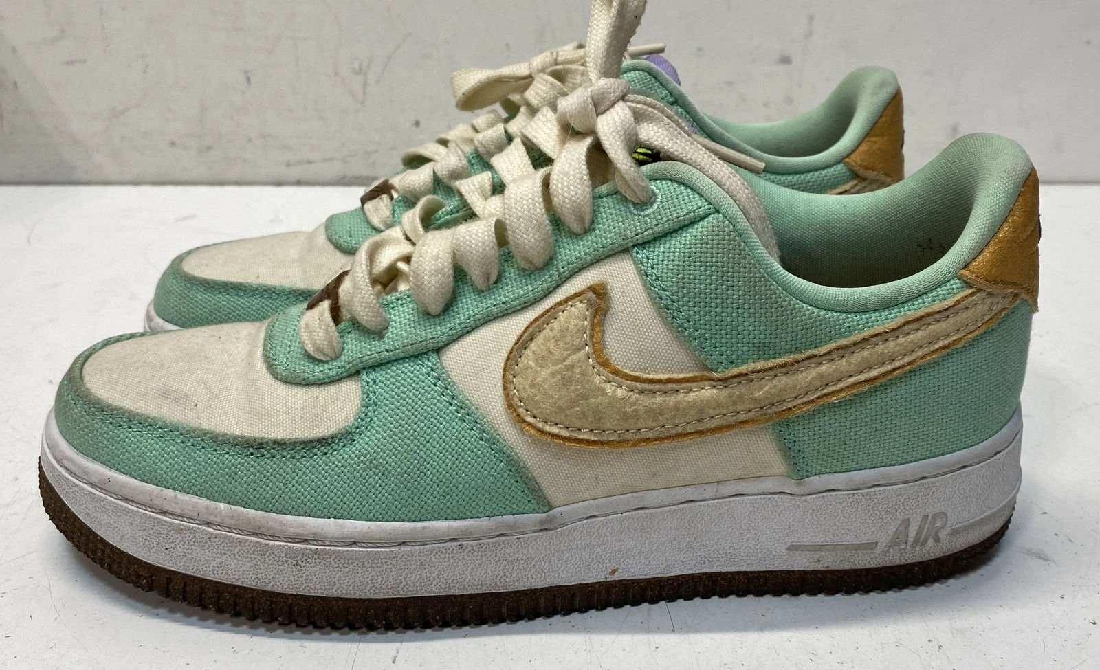 Scarpe Nike sneakers donna verde bianco tela Air Force 1 taglia 8