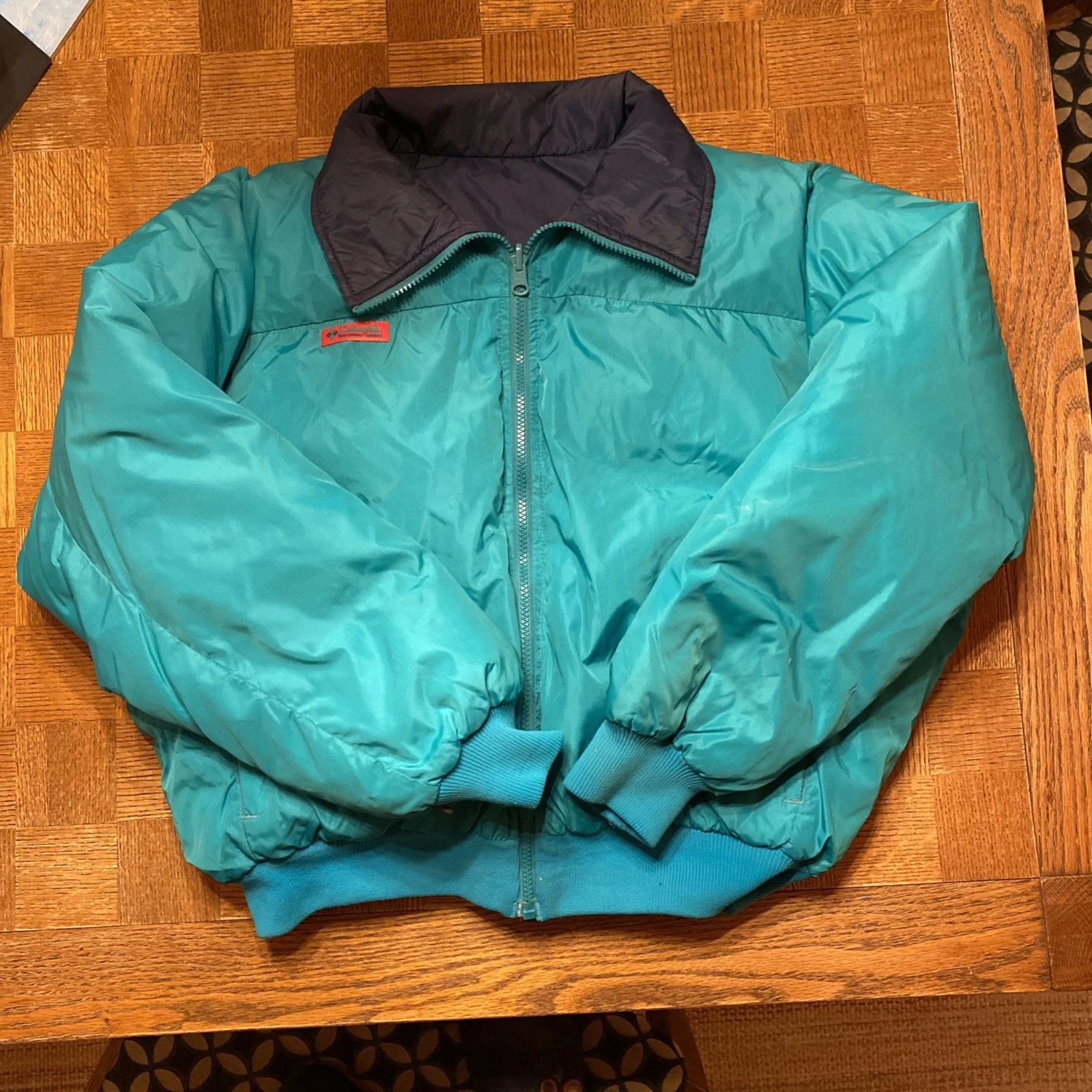 Vintage Columbia Medium Mens Down Coat Puffer Reversible Sportswear Blue Aqua