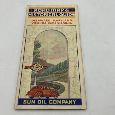 Vintage 1935 Sunoco Road Map & Historical Guide Delaware-Maryland-Virginia EX