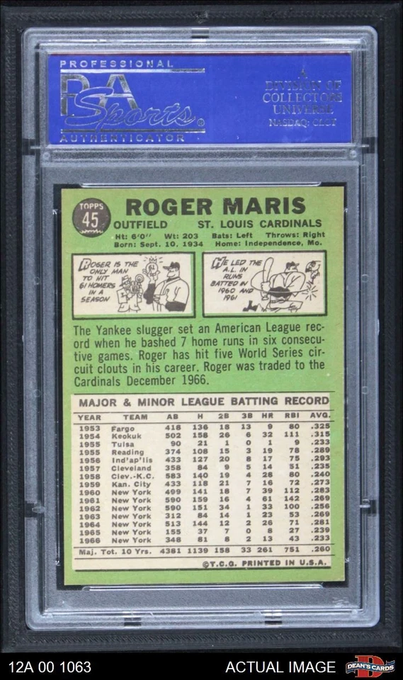 1967 Topps #45 Roger Maris CARDS Cardinals VARIATION PSA 8 - NM/MT - Image 2 of 2