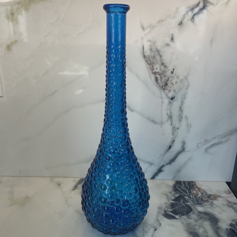 Gorgeous Vintage Italian Blue Bubble Genie Bottle Empoli Glass Decanter Vase 15"