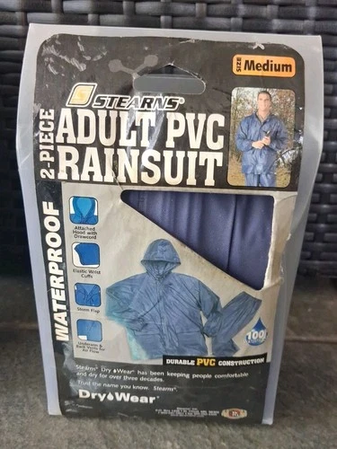 Adult PVC Rainsuit Stearns Waterproof Dry Wear 2 Piece Mens Size Medium  - product listing photo