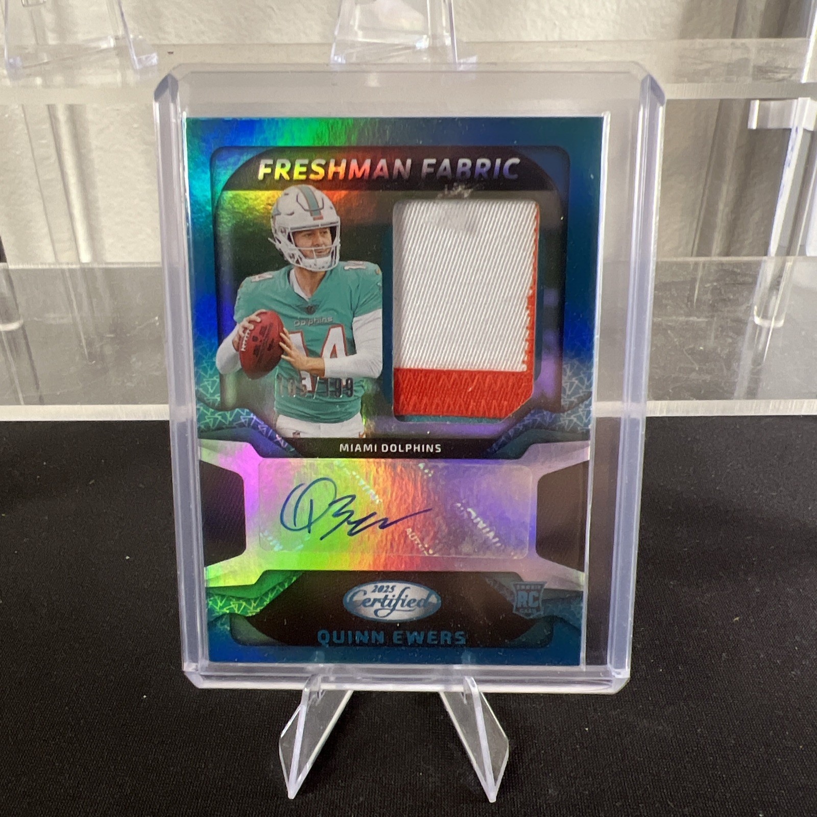 2025 Panini Certified Quinn Ewers Freshman Fabric Patch Auto Teal /199 RC