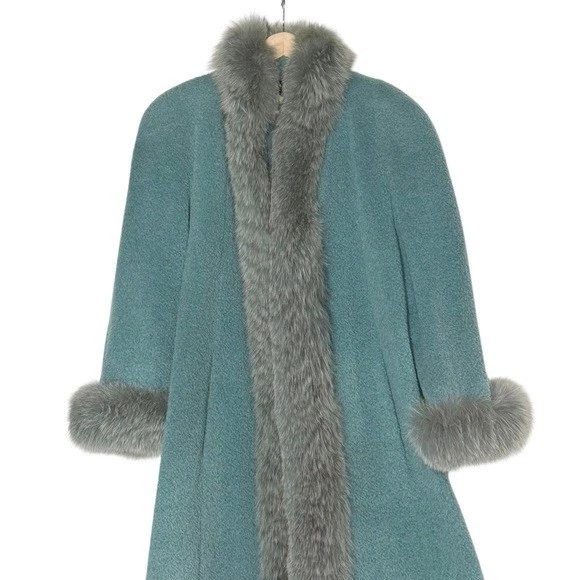 Cagli VTG Alpaca Wool Fur Penny Lane Coat Size 44 Blue Gray Italy Winter Cozy - Image 4 of 4
