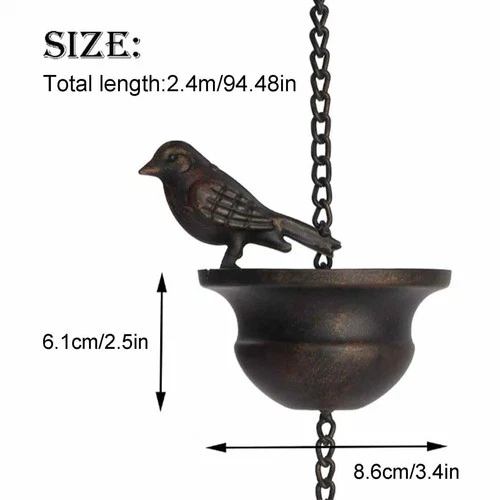3.28ft Bird Metal Rain Chain F Gutters Downspout Divert Water 8 Cups Eaves Decor - Picture 4 of 11
