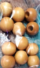 Lot of 12 Natural Wood Round Macrame Wooden Craft Plant Hanger Beads 1"