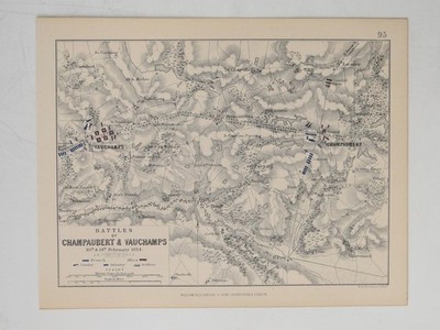 Karte Schlachten Champaubert Vauchamps 1814 Napoleon Alison Geschichte Europa 1855