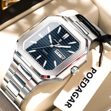 POEDAGAR Luxury Quartz Watch 40MM Men's Stainless Steel Waterproof Luminous NEW