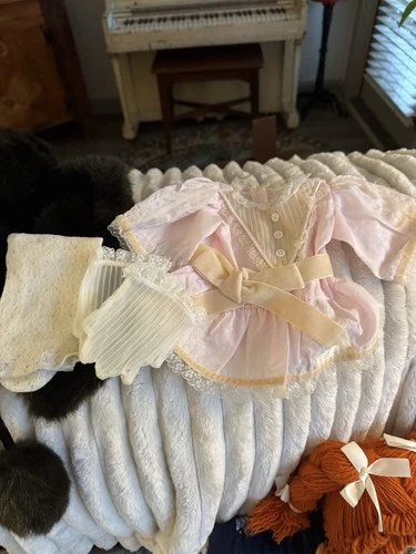 CABBAGE PATCH TWIN GIRL PARTY DRESSES, LACE TIGHTS, GLOVES, FUR COATS & HATS