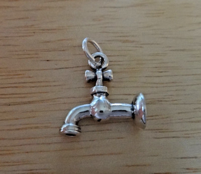 3D 17x19mm Water Faucet Garden Plumber Sterling Silver Charm