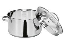 Kochtopf Edelstahl 24cm 5L mit Ausguss Glasdeckel induktionsgeeignet silber